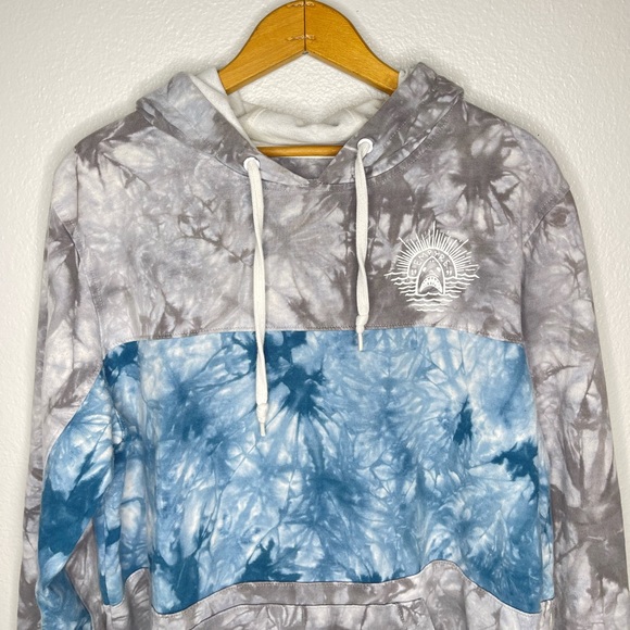 Empyre Tie Dye Gray White Blue Hooded Skater Sweater  Front Pocket Size Large - Picture 2 of 10